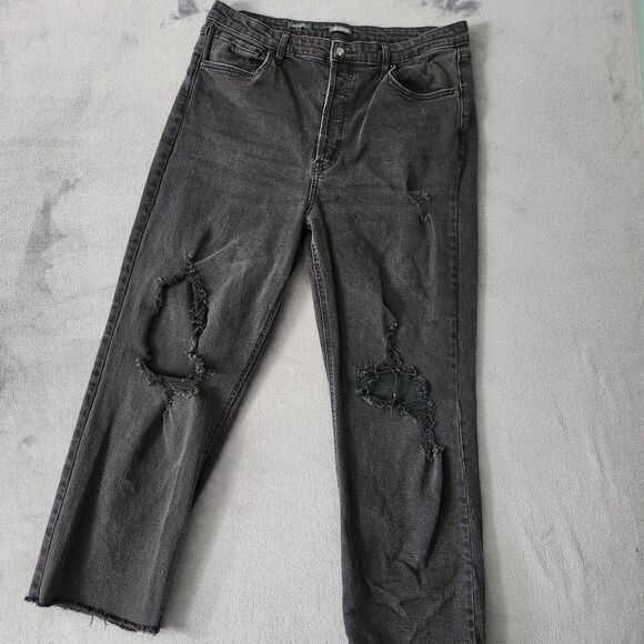 Wild Fable Womens Jeans Size 6 Highest Rise Straight Black Button Fly Distressed - Picture 1 of 8